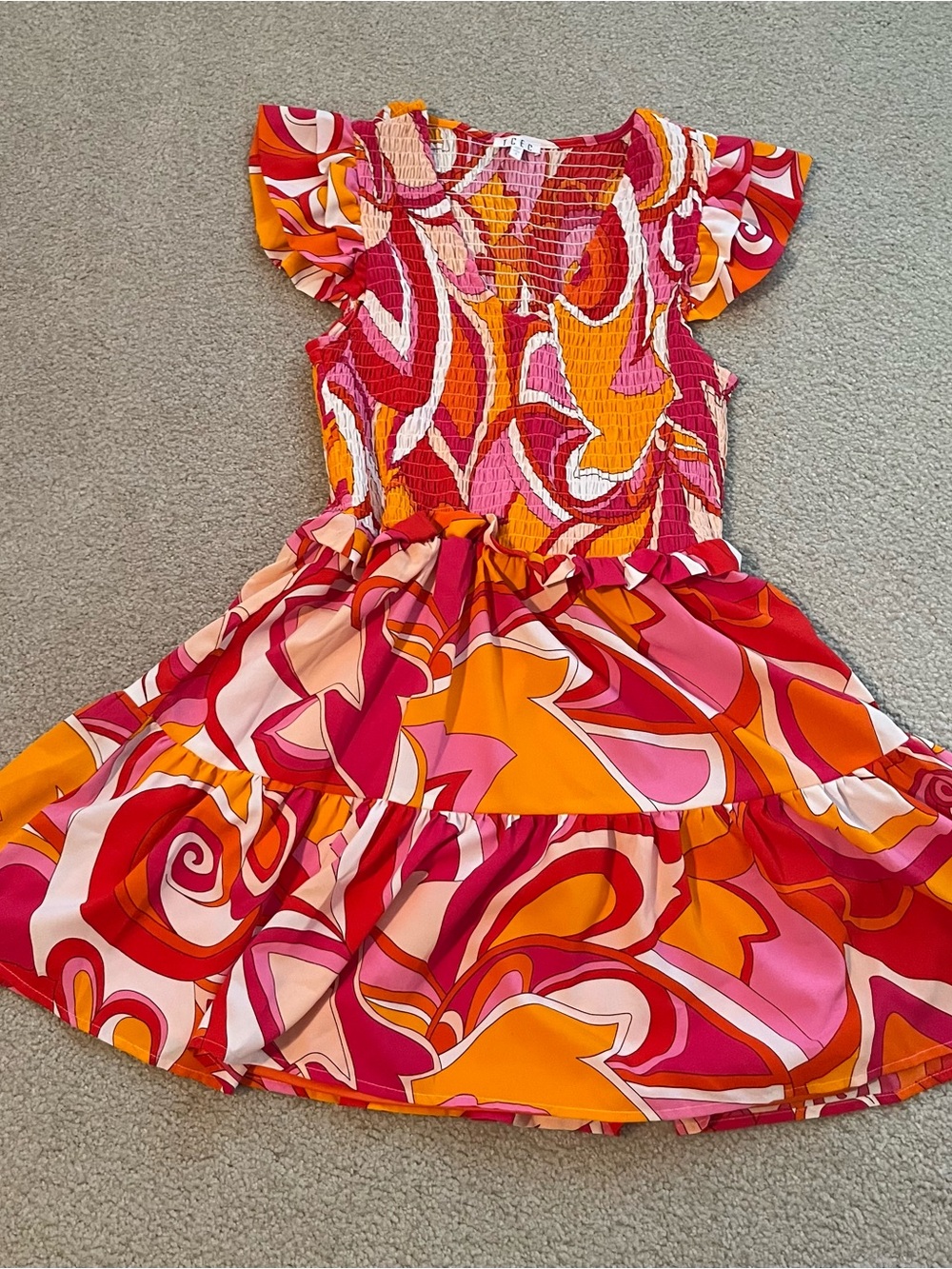 TCEC Women’s Pink, Orange & White Swirl Tiered Dress